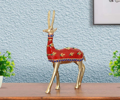 Brassaura® Multicolor Brass Deer Statue | Handcrafted Decorative Deer Showpiece | Height 9 Inches & Weight 800 gms
