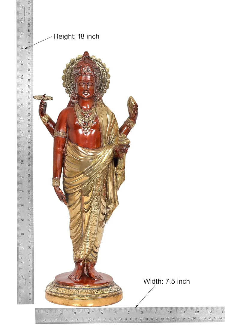ब्रासोरा® वृंदावन वेणुगोपाल कृष्ण पीतल की प्रतिमा मोर के साथ | एंटीक नीला और सुनहरा रंग | ऊँचाई 20 इंच