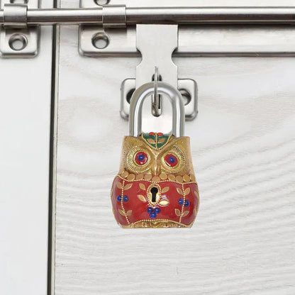 Brassaura® Owl Shape Brass Door Lock with Meenakari Work | Height 4.5 Inches