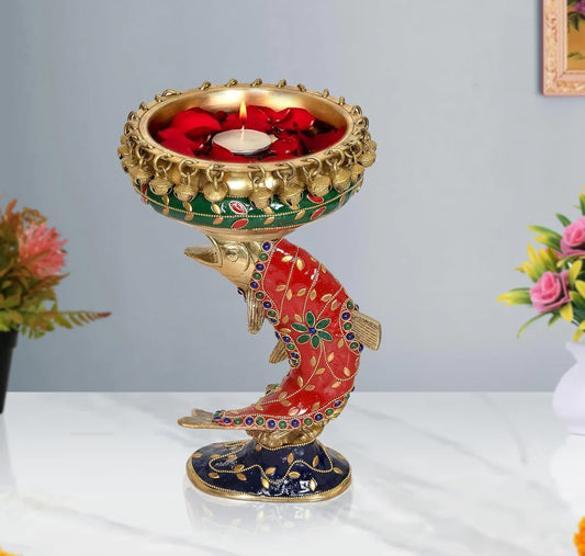 Brassaura® Brass Urli Bowl on Fish Base | Height 11 Inches