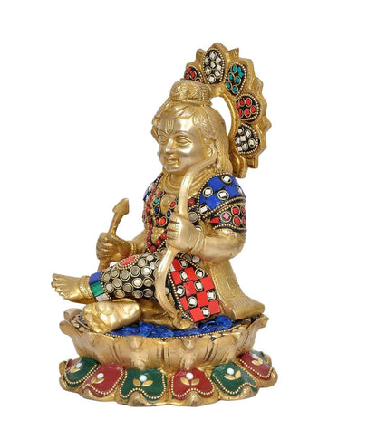Brassaura® Brass Ram Lala Sitting Idol | 9 Inch Brass Ram Statue with Stonework | Handcrafted Murti for Home & Temple