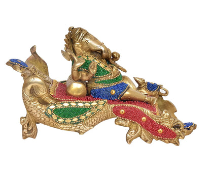 Brassaura® Brass Relaxing Ganesha Statue | Height 5.5 Inches