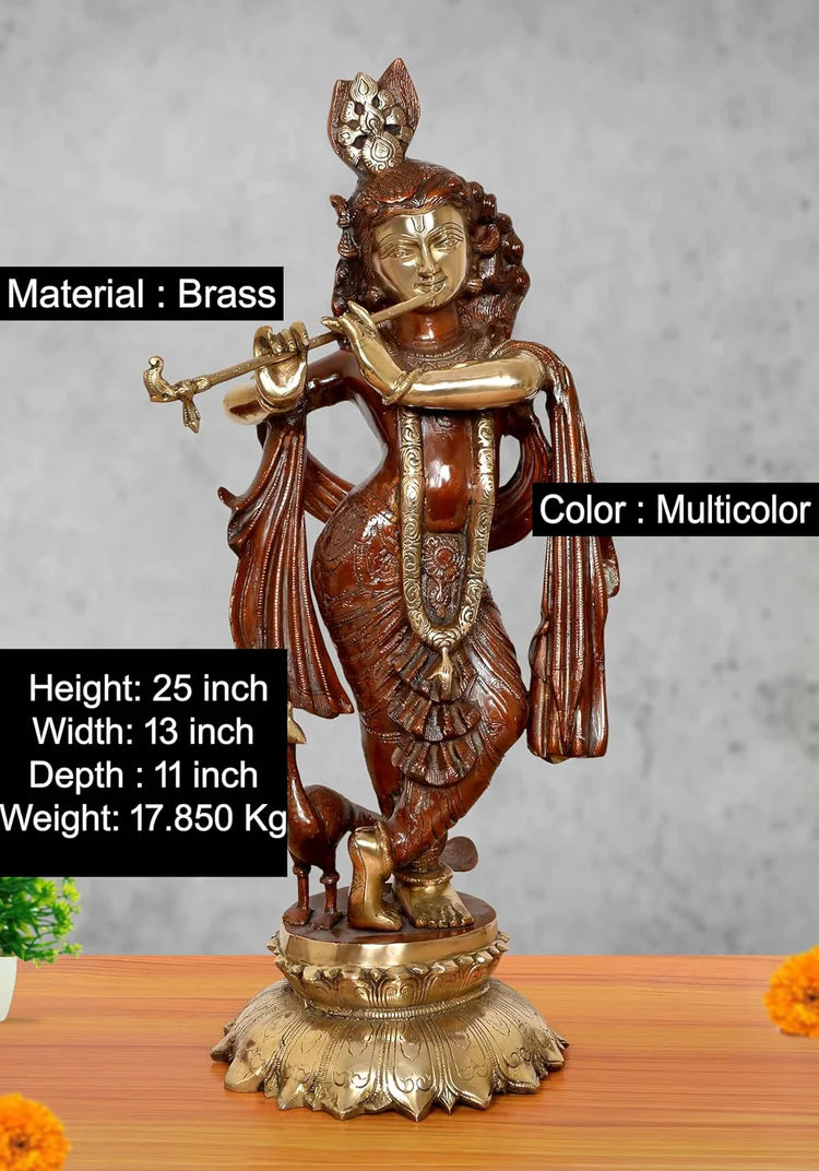 Brassaura® Brass Krishna Urli | Height 25 Inches