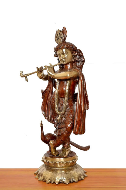 Brassaura® Brass Krishna Urli | Height 25 Inches
