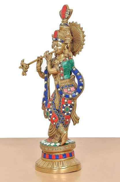Brassaura® Brass Lord Krishna Idol | Height 15 Inches