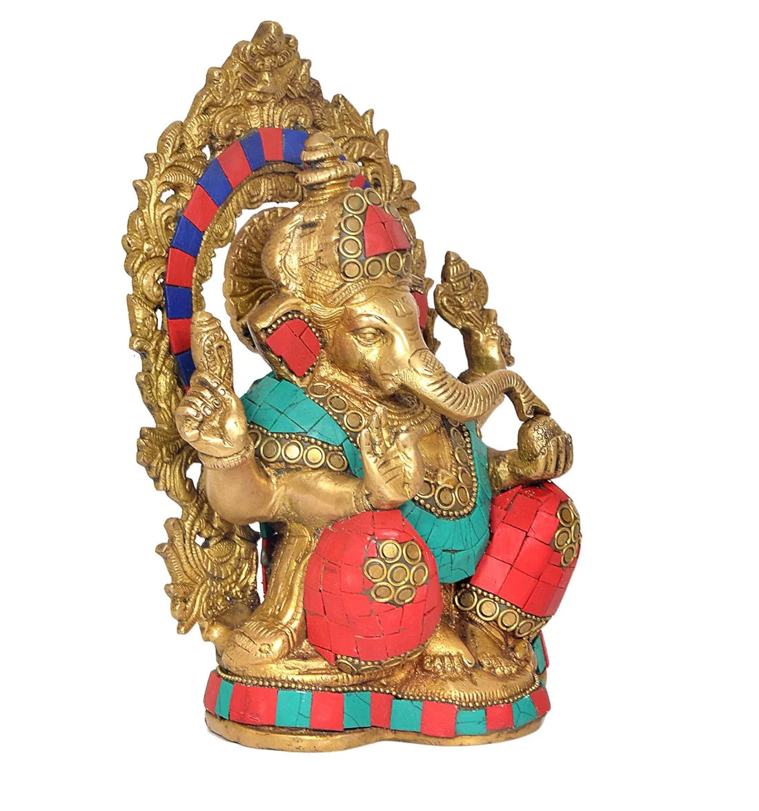 Brassaura® Brass Ganesha Statue | Height 8 Inches | Multicolor Ganpati Idol for Home, Office & Mandir
