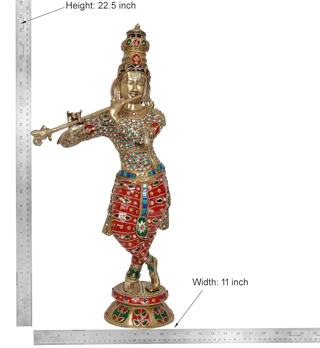 ब्रासोरा® वृंदावन वेणुगोपाल कृष्ण पीतल की प्रतिमा मोर के साथ | एंटीक नीला और सुनहरा रंग | ऊँचाई 20 इंच