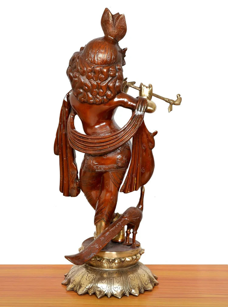 Brassaura® Brass Krishna Urli | Height 25 Inches