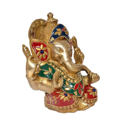 Brassaura® Brass Ganesha Statue | Height 5.5 Inches | Multicolor Ganpati Murti for Home Décor & Pooja