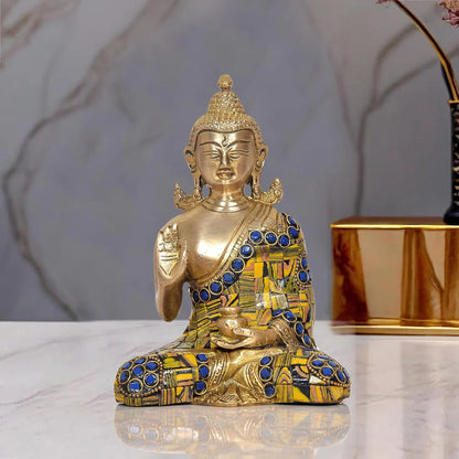 Brassaura® Brass Buddha Statue | Height 6.5 Inches | Golden Meditating Buddha Idol for Home & Office