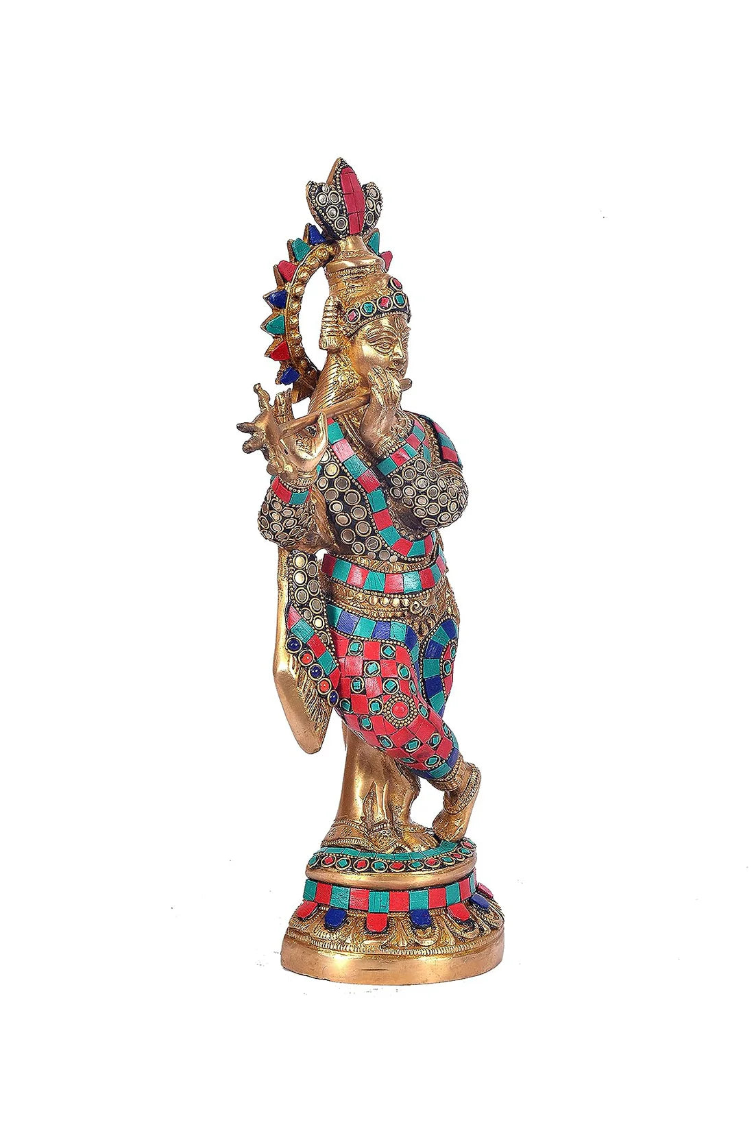 Brassaura® Brass Lord Krishna Statue (Inlay Work) | Height 15 Inches