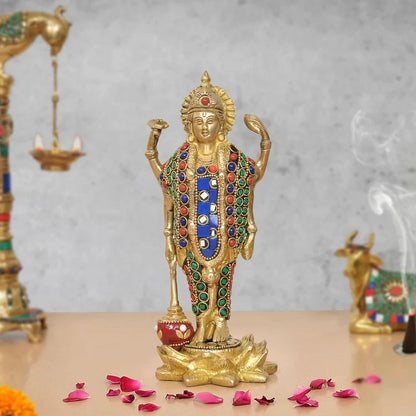 Brassaura® Brass Lord Vishnu Standing Idol | Height 8 Inches