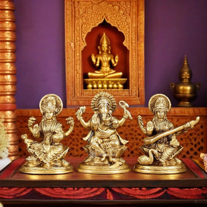 Brass Antique Lakshmi Ganesh Saraswati  Height 5 Inches & Weight 3 Kgs