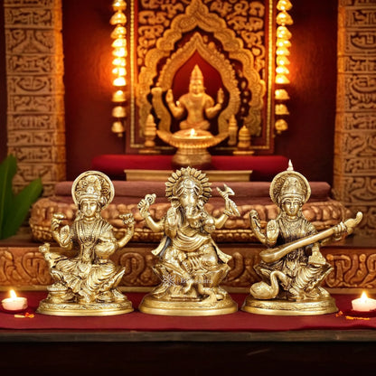 Brass Antique Lakshmi Ganesh Saraswati  Height 5 Inches & Weight 3 Kgs