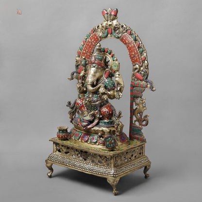 Handcrafted brass statue Ganesha Stonework Statue 26 Inches
