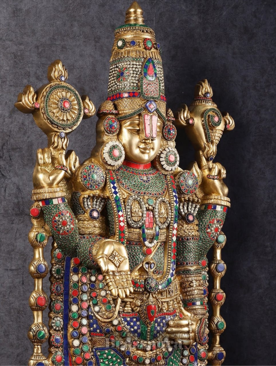 Brassaura™ Majestic Brass Lord Venkateshwara Idol with Stonework – 48 Inches, 49 Kgs