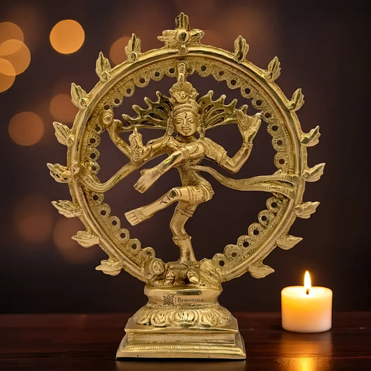 Brassaura™ Dancing Nataraj Brass Idol | Pure Brass with Golden Finish | Height 6 Inches & Weight 0.5 kgs