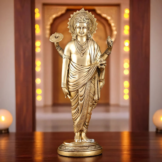 Brassaura™ Pure Brass Superfine Lord Dhanvantari Statue | 18 Inch Height | 6 KG Weight | Finely Crafte