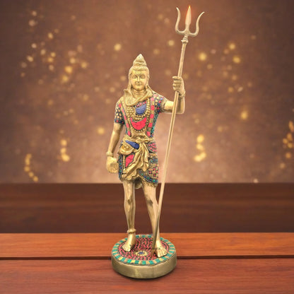 Brassaura™ Brass Gem Stone Work Standing Shiva Murti – Height 19.2 Inches & Weight 6.1 Kgs | Classic Idol