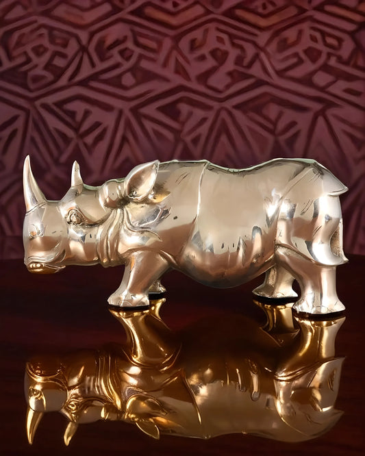 Brassaura™ Intricately Carved Brass Rhino – Height 5.5" | Weight 4.31 Kgs