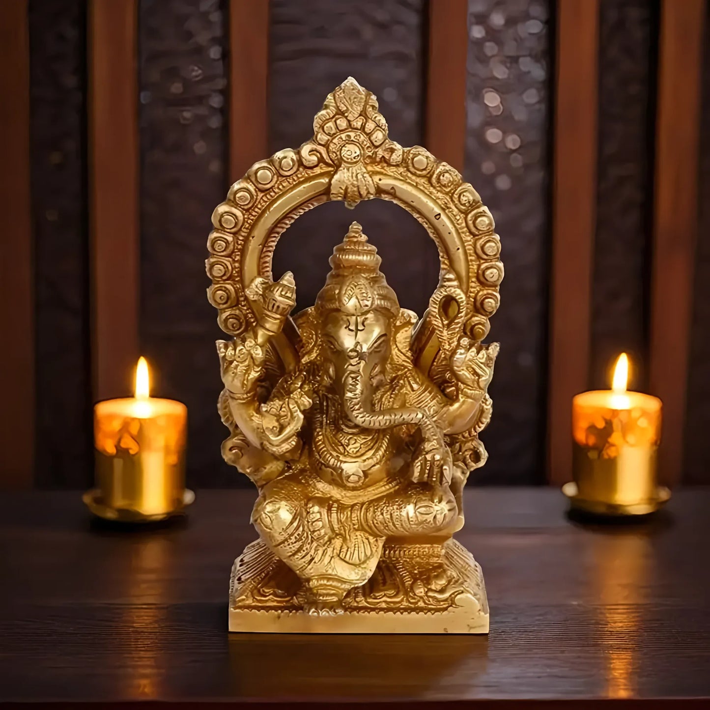 Brassaura™ Brass Ring Ganesha Murti for Home & Temple Décor | Height 5.5 Inches & Weight 1.08 Kgs