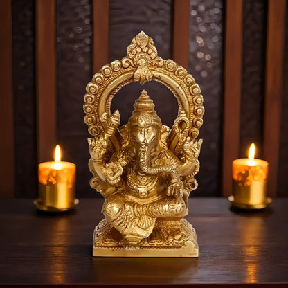 Brassaura™ Brass Ring Ganesha Murti for Home & Temple Décor | Height 5.5 Inches & Weight 1.08 Kgs