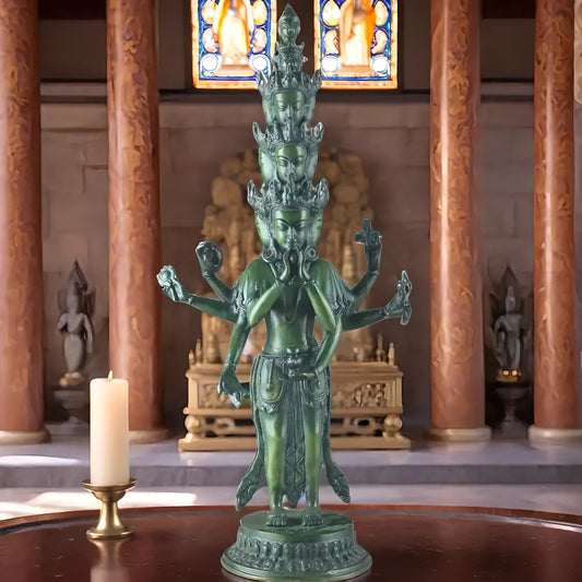 Brassaura™ Brass Eleven-Headed Eight-Armed Avalokiteshvara Statue | Height 23.2 Inches & Weight 7.1 Kgs