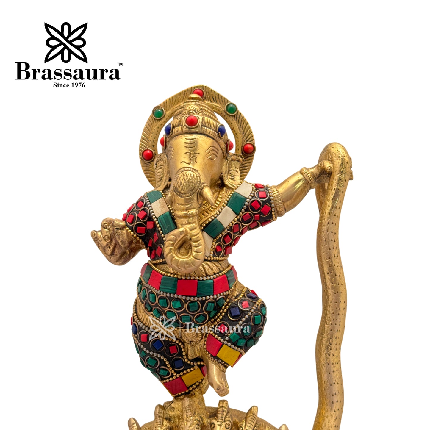 Brass Gem Stone Work Dancing Ganesha Idol for Home and Decor Weight 3 Kg Height 30 cm