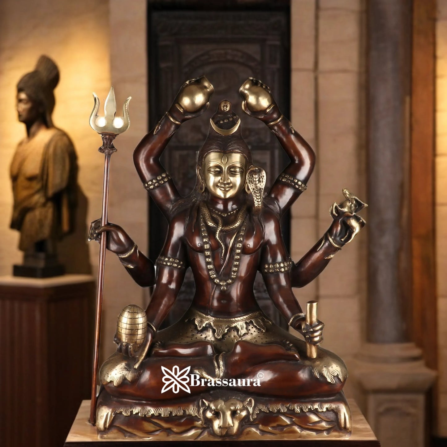 Brassaura™ Traditional Brass Lord Shiva Murti – Height 30 & Weight 48 Kgs | Sacred Home Accent