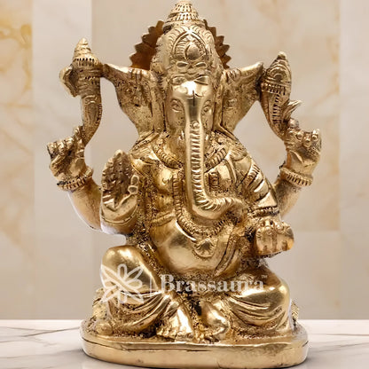 Brassaura™ Brass Ganesha Idol for Home Décor | Weight 0.8 Kg | Height 4 Inches