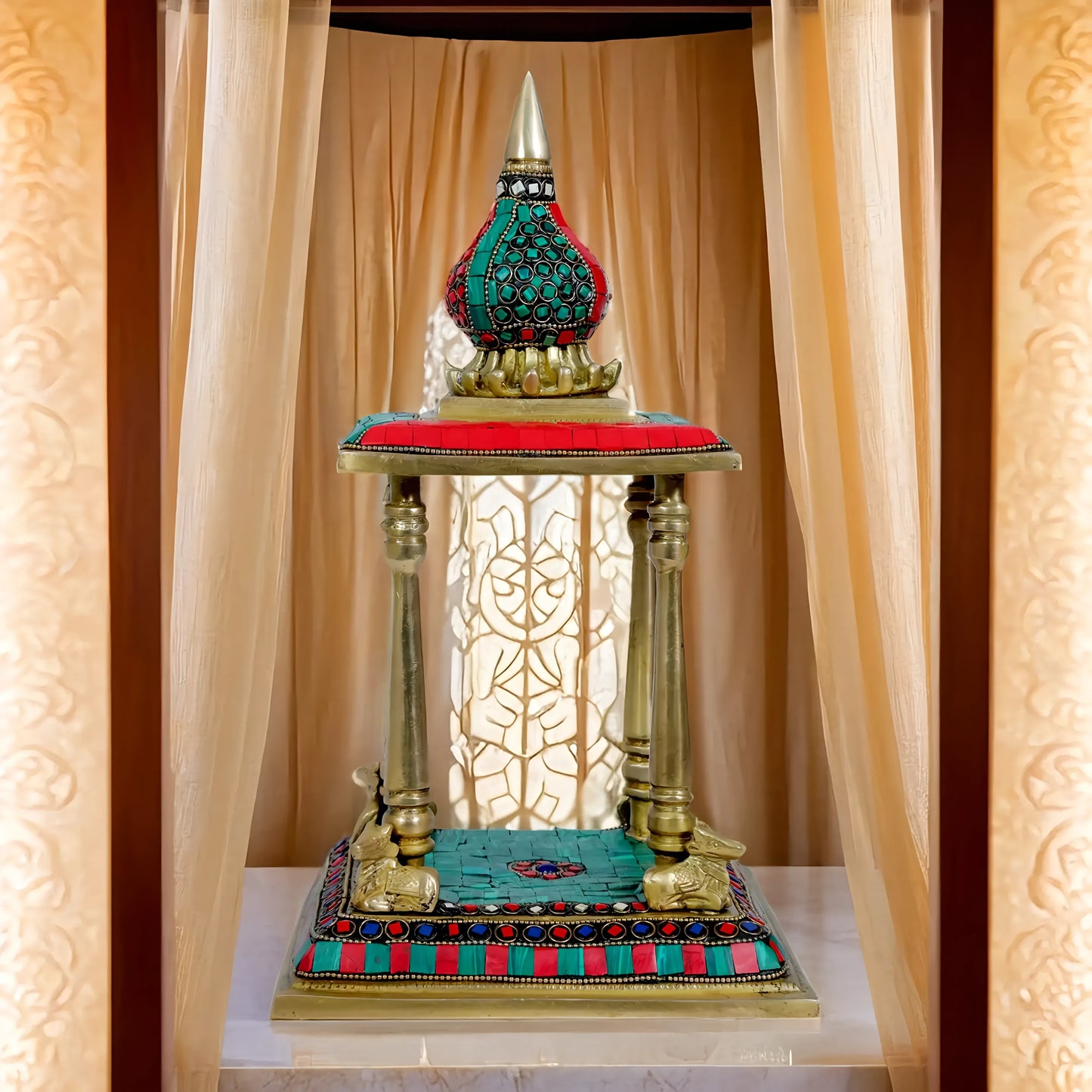Brassaura™ Brass Temple Statue – Height 14.4 Inches & Weight 4.3 Kgs | Traditional Pooja Room Décorm