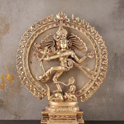 Brassaura™ Handcrafted Fine Brass Lord Shiva Nataraja Statue | Cosmic Dance Idol | Weight 10 Kgs | Height 20.5 Inches