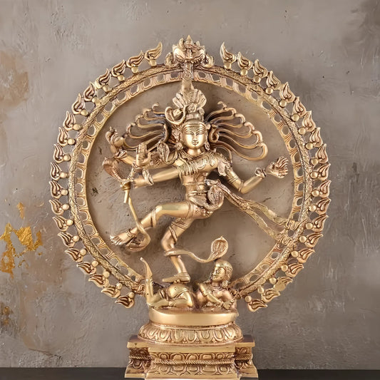 Brassaura™ Handcrafted Fine Brass Lord Shiva Nataraja Statue | Cosmic Dance Idol | Weight 10 Kgs | Height 20.5 Inches