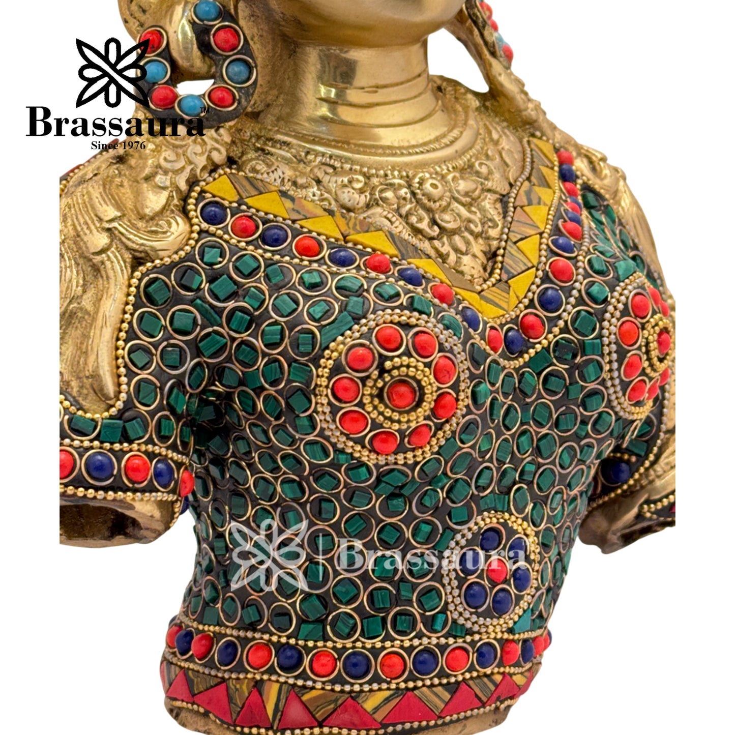 Brass Gem Stone Work Tara Head Idol for Home and Decor Weight 4.6 Kg Height 33 cm