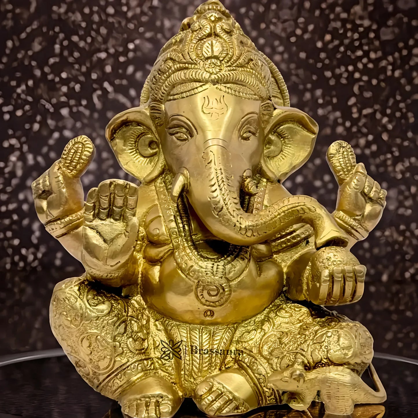 Brassaura™ Brass Quality Ganesha Statue – Height 10 inches & Weight 2.1 kgs | Ganpati Murti for Pooja & Home Décor