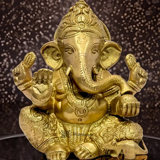 Brassaura™ Brass Quality Ganesha Statue – Height 10 inches & Weight 2.1 kgs | Ganpati Murti for Pooja & Home Décor
