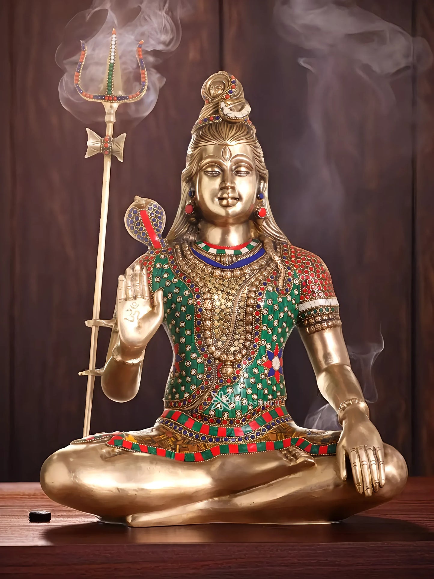 Brassaura™ Brass Gem Stone Work Shiva Idol – Height 20 Inches & Weight 12 Kgs | Spiritual Home Décor