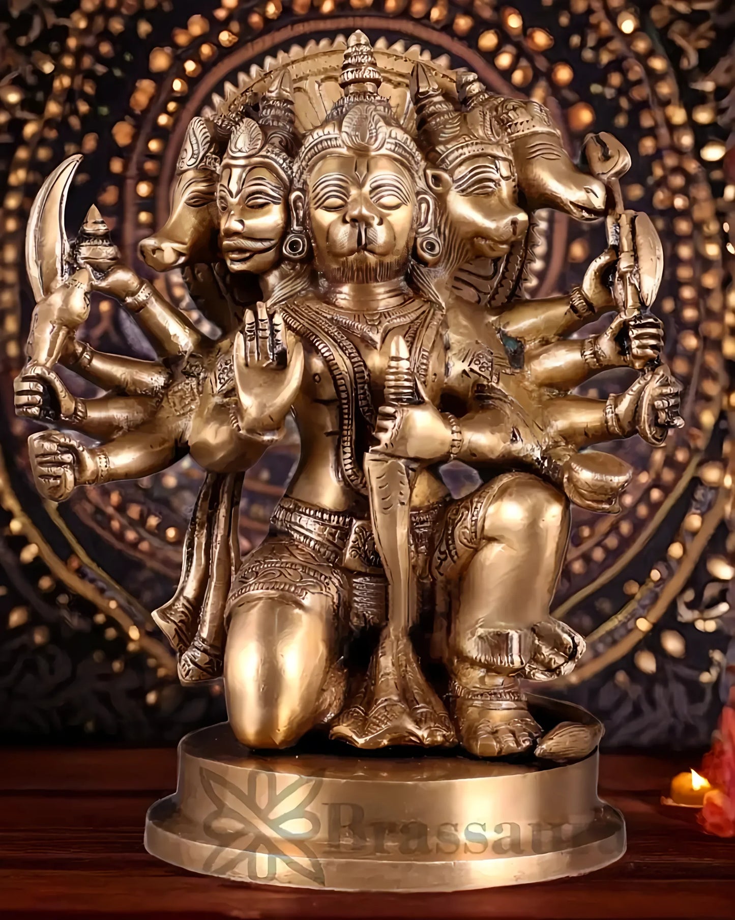 Brassaura™ Brass Superfine Panchmukhi Hanuman Idol – Height 11 Inches & Weight 6.6 Kgs | Antique Tone Handcrafted Idol