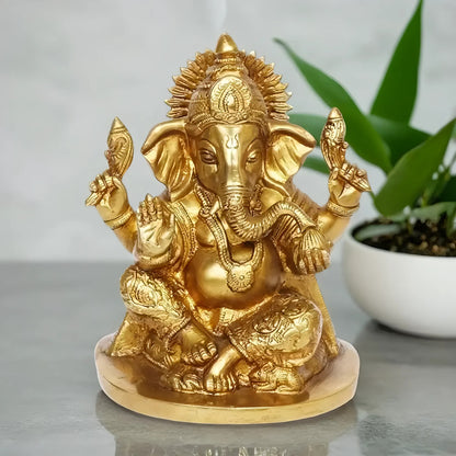 Brassaura™ Brass Ganesha Murti for Home & Temple Décor | Height 7.9 Inches & Weight 2.2 Kgs