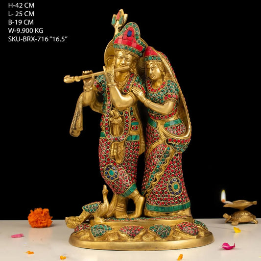 Brassaura™ Radha Krishna Brass Statue – Height 16.5 Inch, Weight 9.9 Kg | Solid Brass Murti