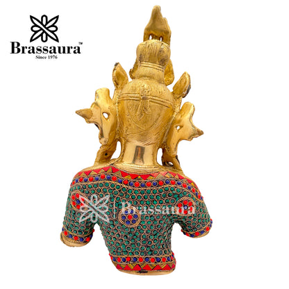 Brass Gem Stone Work Tara Head Idol for Home and Decor Weight 4.6 Kg Height 33 cm