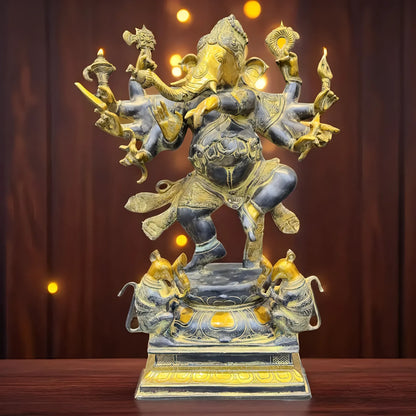Brassaura® Brass Dancing Ganesha 10 Hands Statue | Height 26 Inches