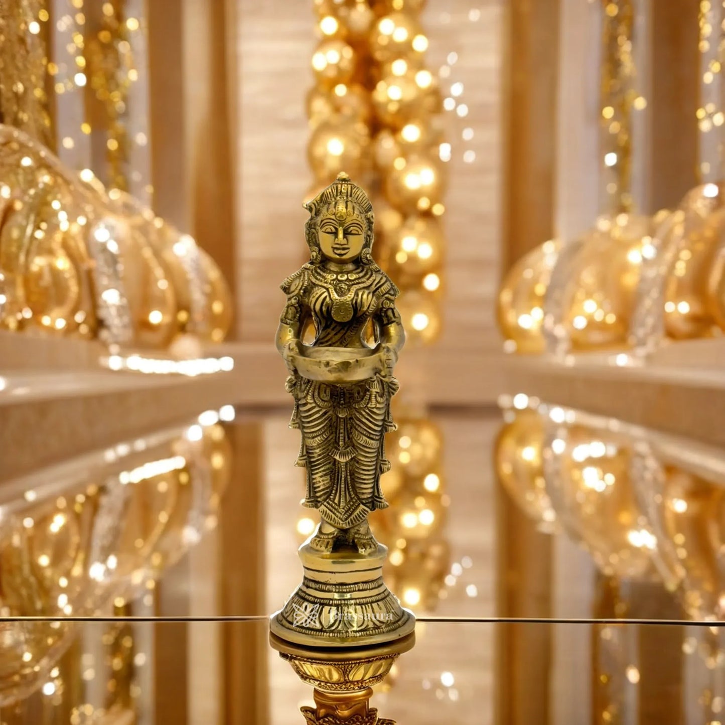 Brassaura™ Brass Deep Laxmi Idol – Height 11.2 Inches & Weight 1.7 Kgs | Home & Puja Décor