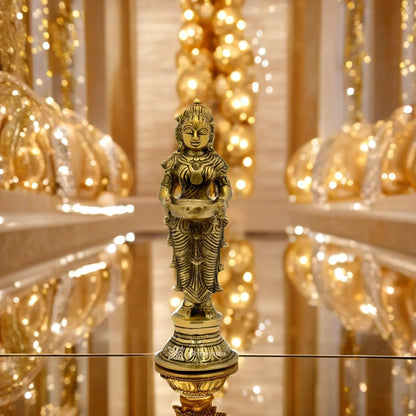 Brassaura™ Brass Deep Laxmi Idol – Height 11.2 Inches & Weight 1.7 Kgs | Home & Puja Décor