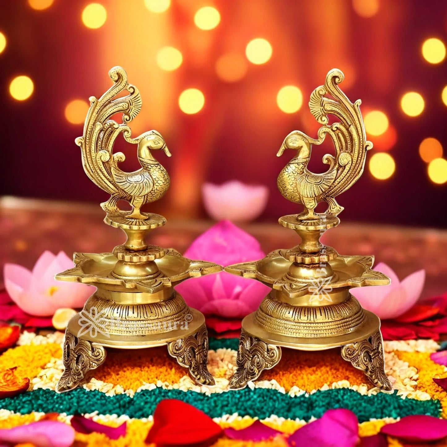 Brass Diya Peacock Oil Lamp Statue For Home Decor Weight 7.2 Kg And Height 14 Inch