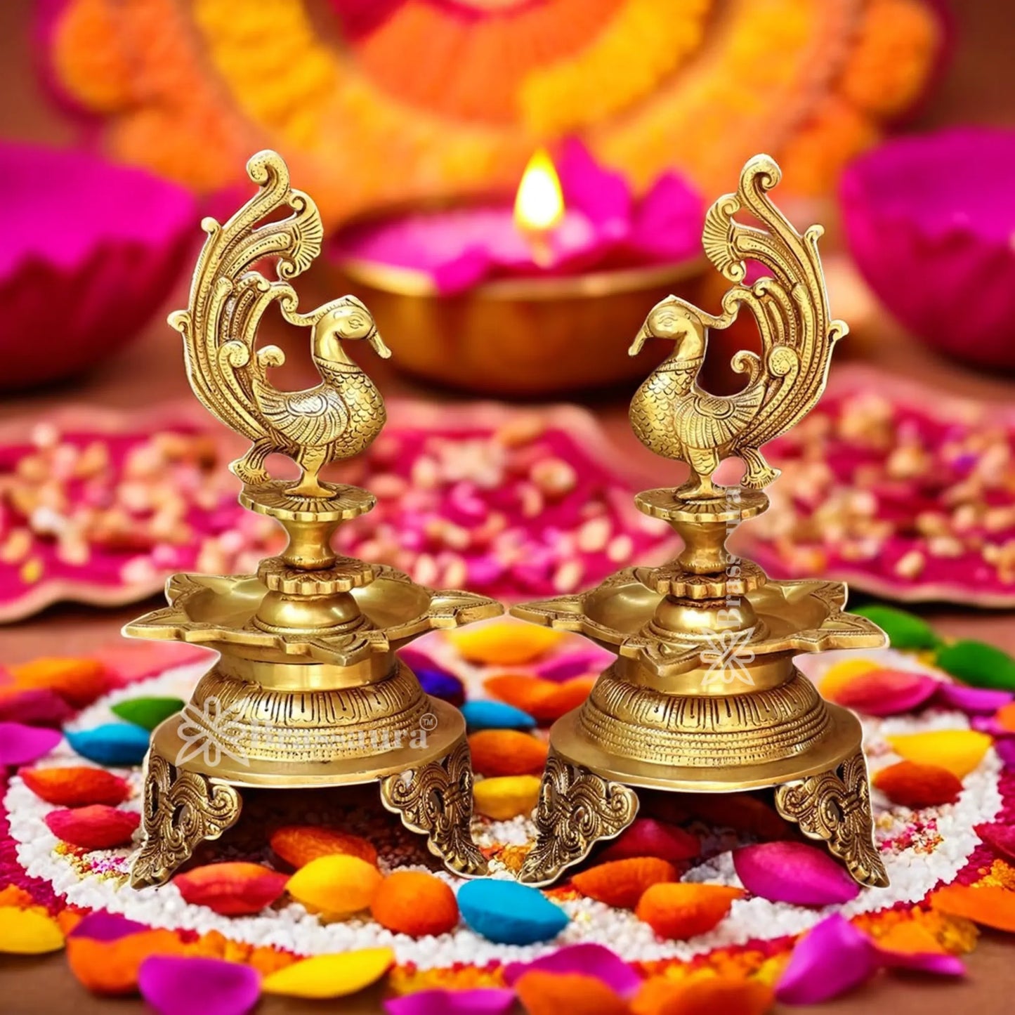 Brass Diya Peacock Oil Lamp Statue For Home Decor Weight 7.2 Kg And Height 14 Inch