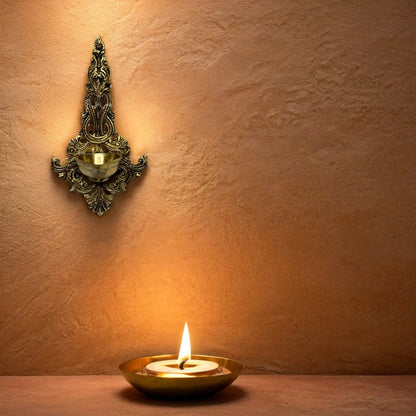 Brass Diya Wall Hanging Statue for Home and Decor Weight 0.46 Kg Height 7.9 inch