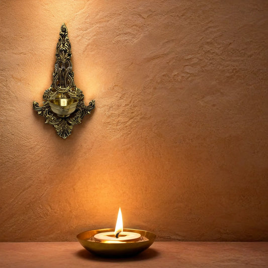 Brass Diya Wall Hanging Statue for Home and Decor Weight 0.46 Kg Height 7.9 inch