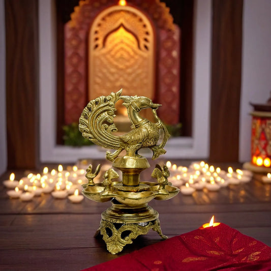 Brass Peacock Oil Lamp Diya Height 13 Inch Weight 4 Kg