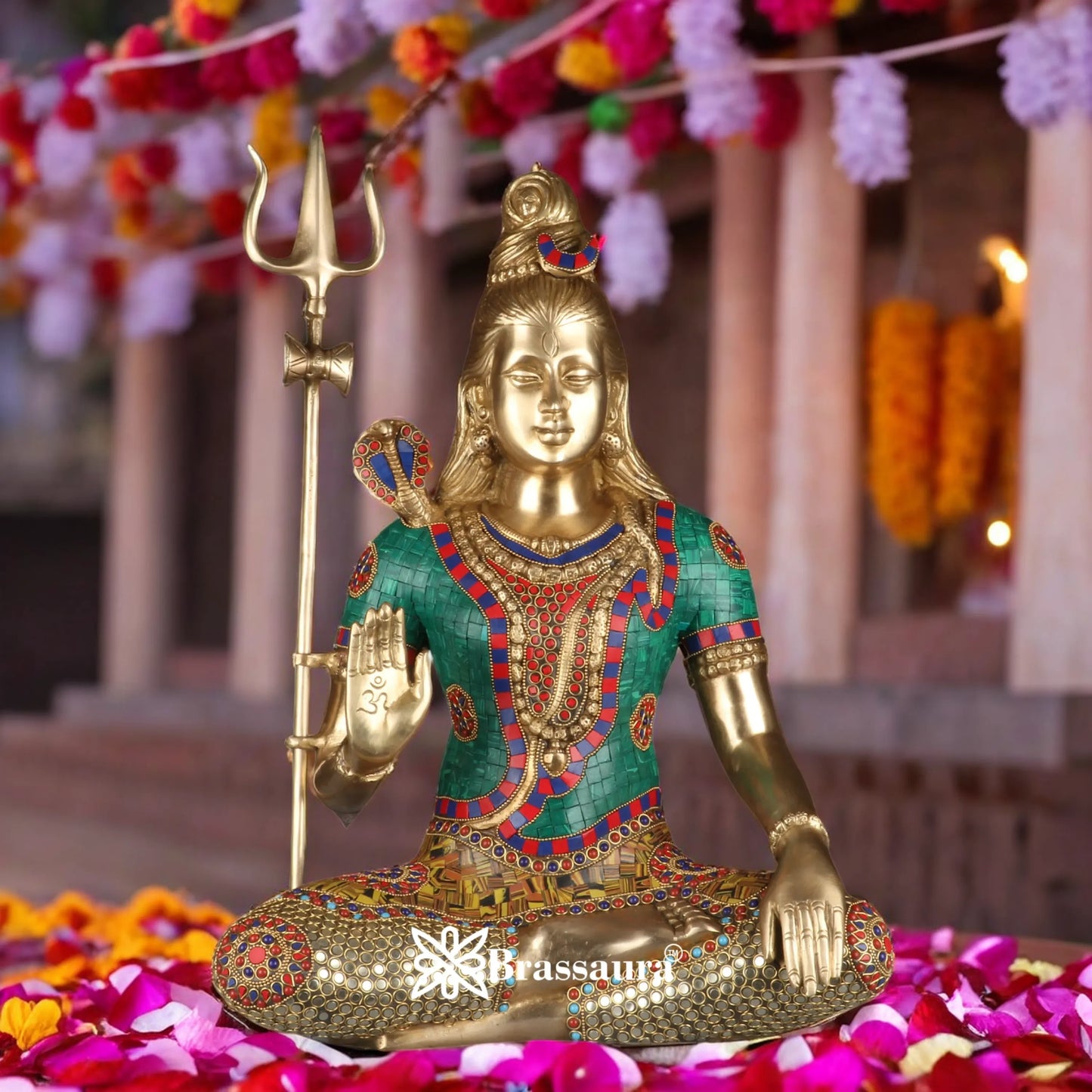 Brassaura™ Lord Shiva Gemstone Brass Sculpture – Height 19 Inches & 12.2 Kgs | Temple & Home Décor